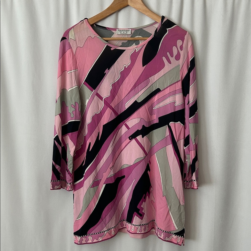 Averardo Bessi Pink/Gray Abstract Pattern Long Sleeve Tunic Shirt Top **Sz 16**